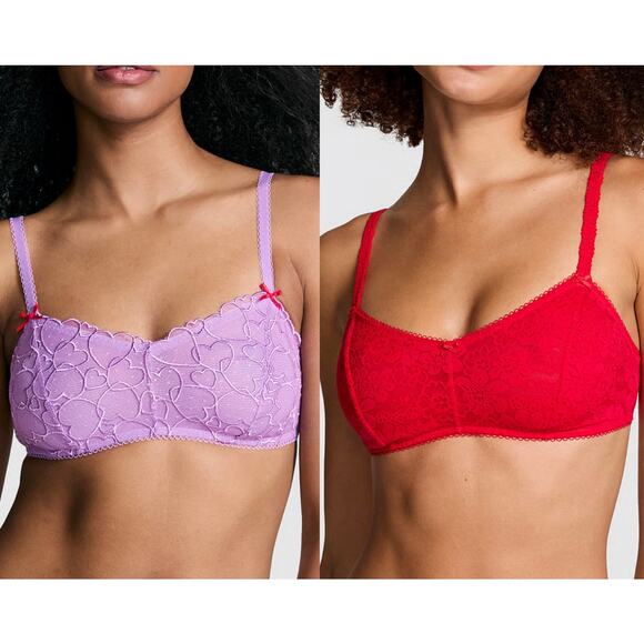 PINK Victoria’s Secret Bundle of 2 Wink Unlined Scoop Lace Bralettes Size Large - Picture 1 of 13